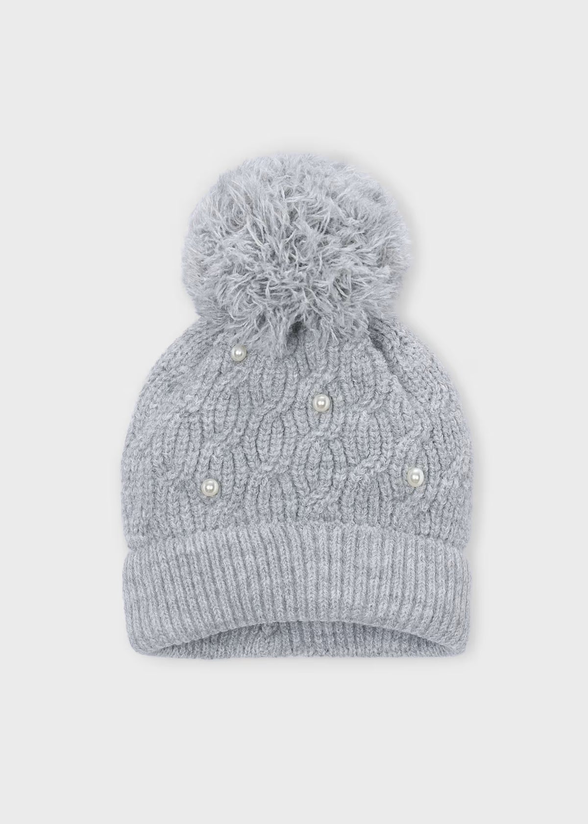 Pearl Detail Knit Pom-Pom Hat