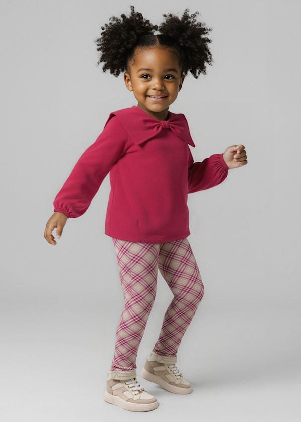 girls two piece bow sweater and plaid leggings