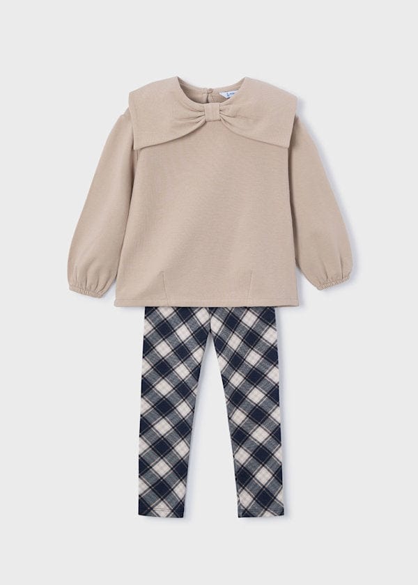 girls bow sweater and plaid leggings set