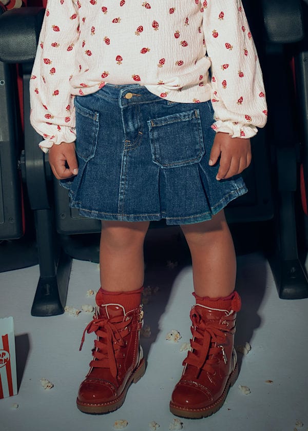 girls pleated dark denim mini skirt