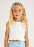 Mayoral Sleeveless Pleated Trim Top in Off White