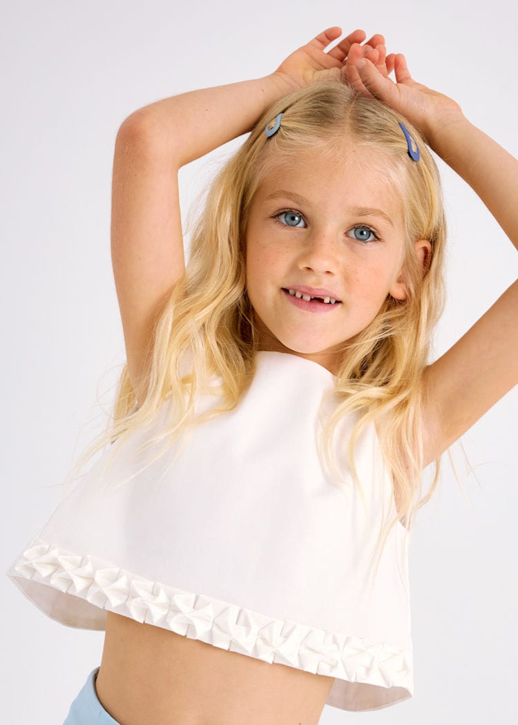 Mayoral Usa Inc Mayoral Sleeveless Pleated Trim Top in Off White - Little Miss Muffin Children & Home