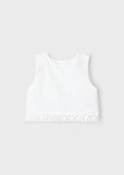 Mayoral Sleeveless Pleated Trim Top in Off White