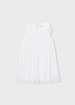 Accordion Pleat Sleeveless Dress with Bow in Natural