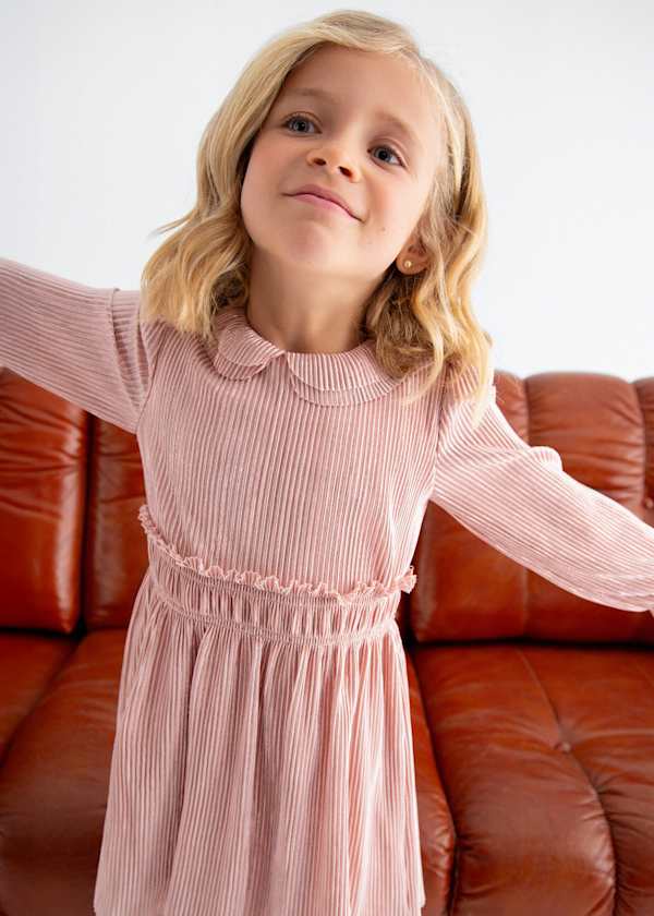 Accordion Pleat Knit Dress in Petal