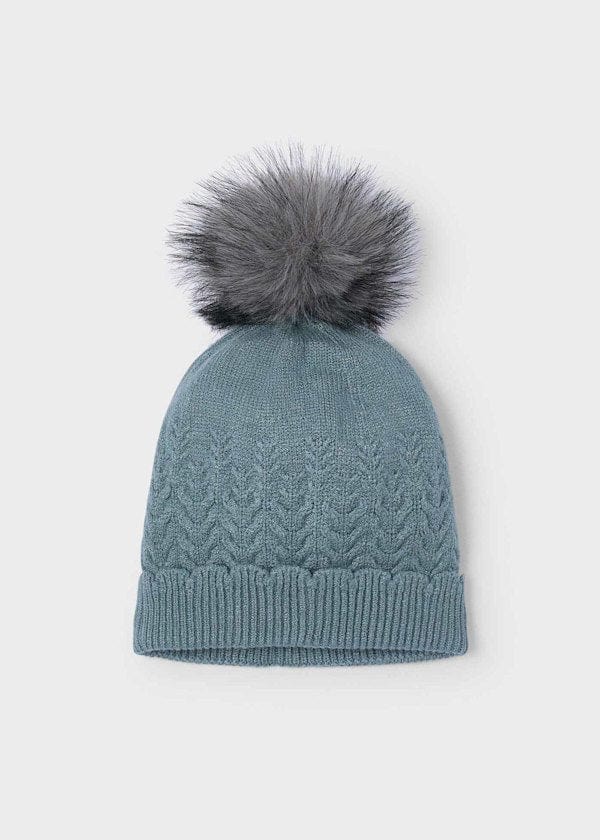 Mayoral Usa Inc Faux Fur Pom Pom Beanie in Sage - Little Miss Muffin Children & Home