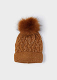 Mayoral Furry Pom Pom Beanie in Caramel