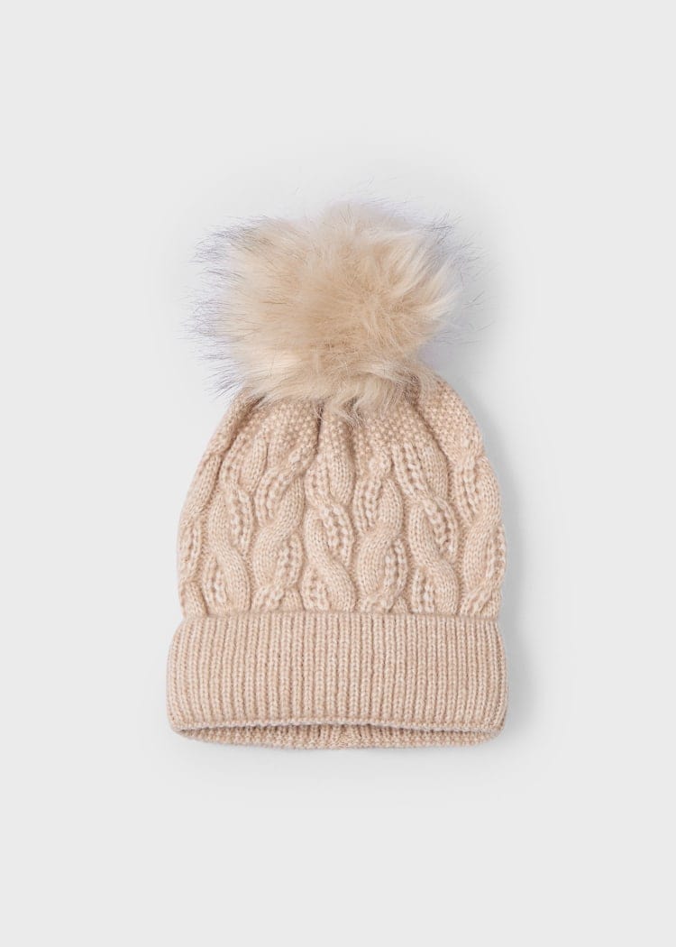 Mayoral Usa Inc Mayoral Furry Pom Pom Beanie in Sand - Little Miss Muffin Children & Home