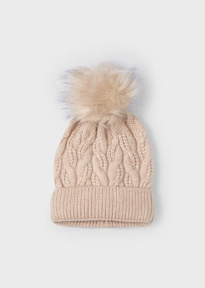 Mayoral Furry Pom Pom Beanie in Sand