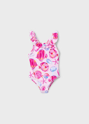 Mayoral Ruffle Trimmed Printed Swimsuit in Magenta