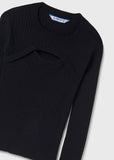 Mayoral Ribbed Long Sleeve Top with Cutout in Black