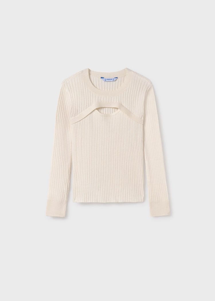 Mayoral Usa Inc Mayoral Ribbed Long Sleeve Top with Cutout in Milk - Little Miss Muffin Children & Home