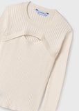 Mayoral Ribbed Long Sleeve Top with Cutout in Milk