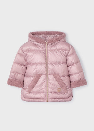 Mayoral Fleece Lined Hooded Puffer Jacket in Rose