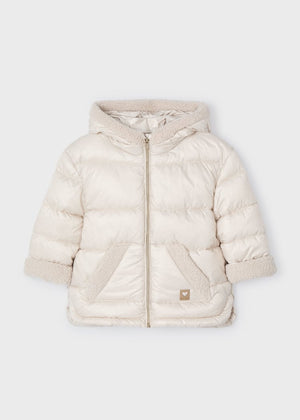 Mayoral Fleece Lined Hooded Puffer Jacket in Stone