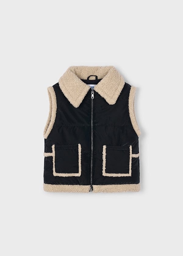 black sherpa fur lined vest