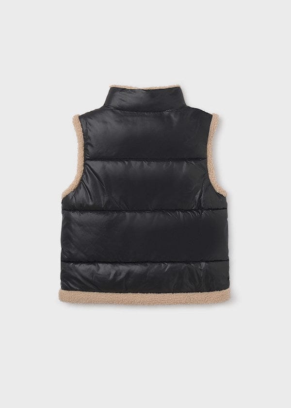 back of black sherpa vest