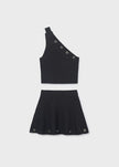 One-Shoulder Top & Skirt Set in Black