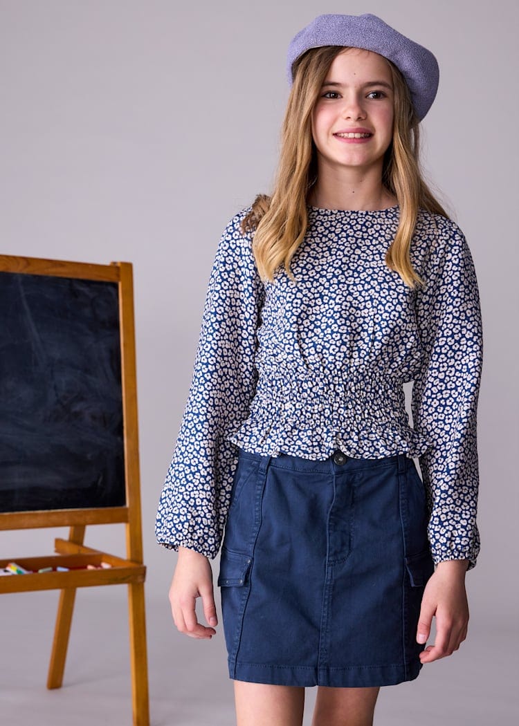 girls navy blue twill mini skirt with pockets