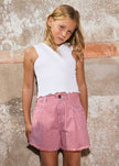 Striped Denim Shorts in Cherry