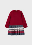 girls red dress with striped pleated skirt