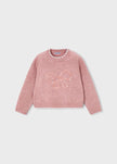 pink sweater with sequin bow