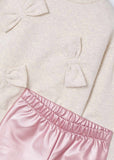 Mayoral Metallic Pink Leggings and Stone Bow Sweatshirt Set for Girls