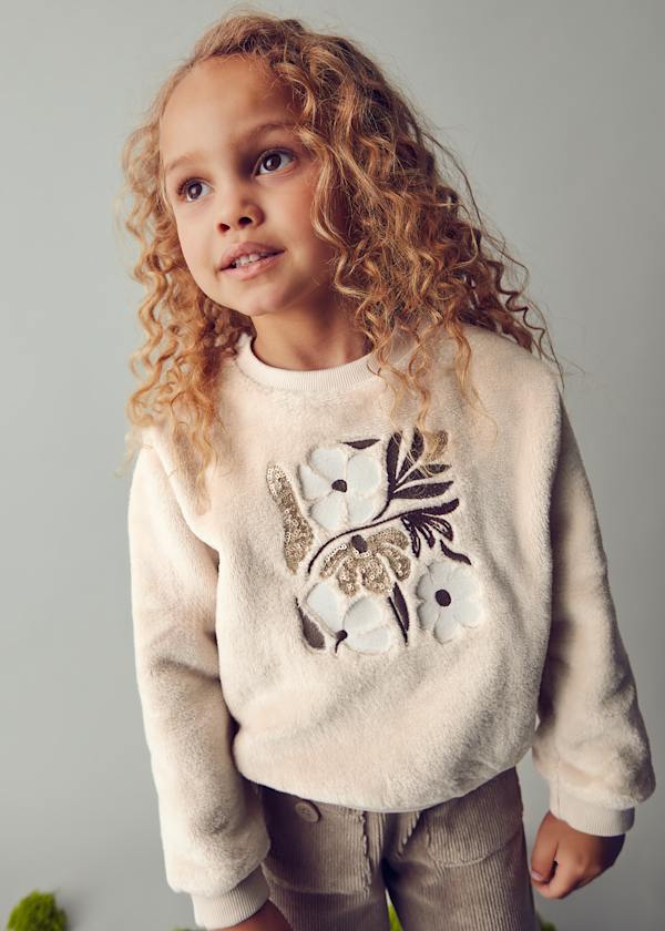 Mayoral Usa Inc Sequin & Faux Fur Floral Sweatshirt - Little Miss Muffin Children & Home