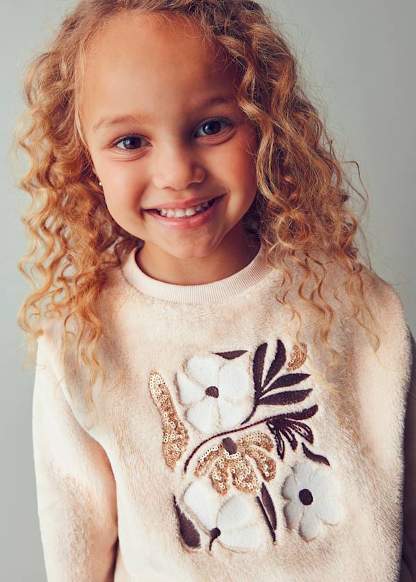 Mayoral Usa Inc Sequin & Faux Fur Floral Sweatshirt - Little Miss Muffin Children & Home