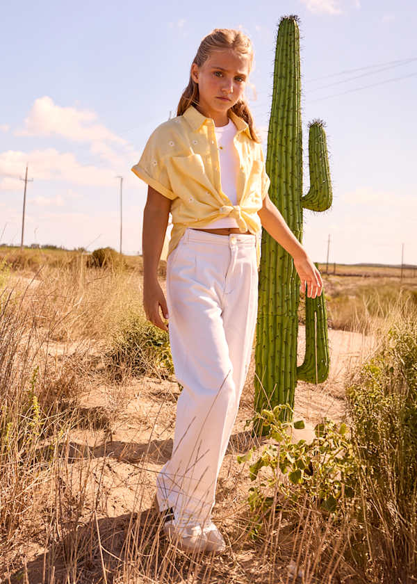 Raw Edge Twill Pleated Pants