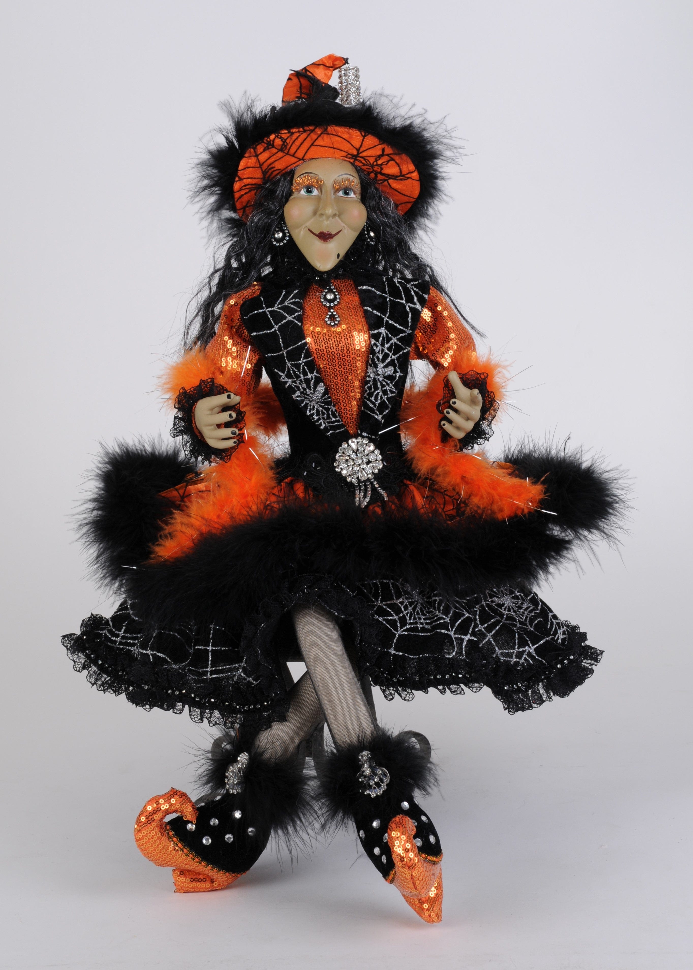 light up glitzy orange witch decor