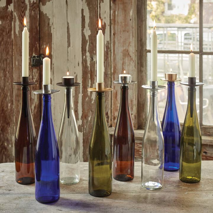 \gold wine bottle candle holder