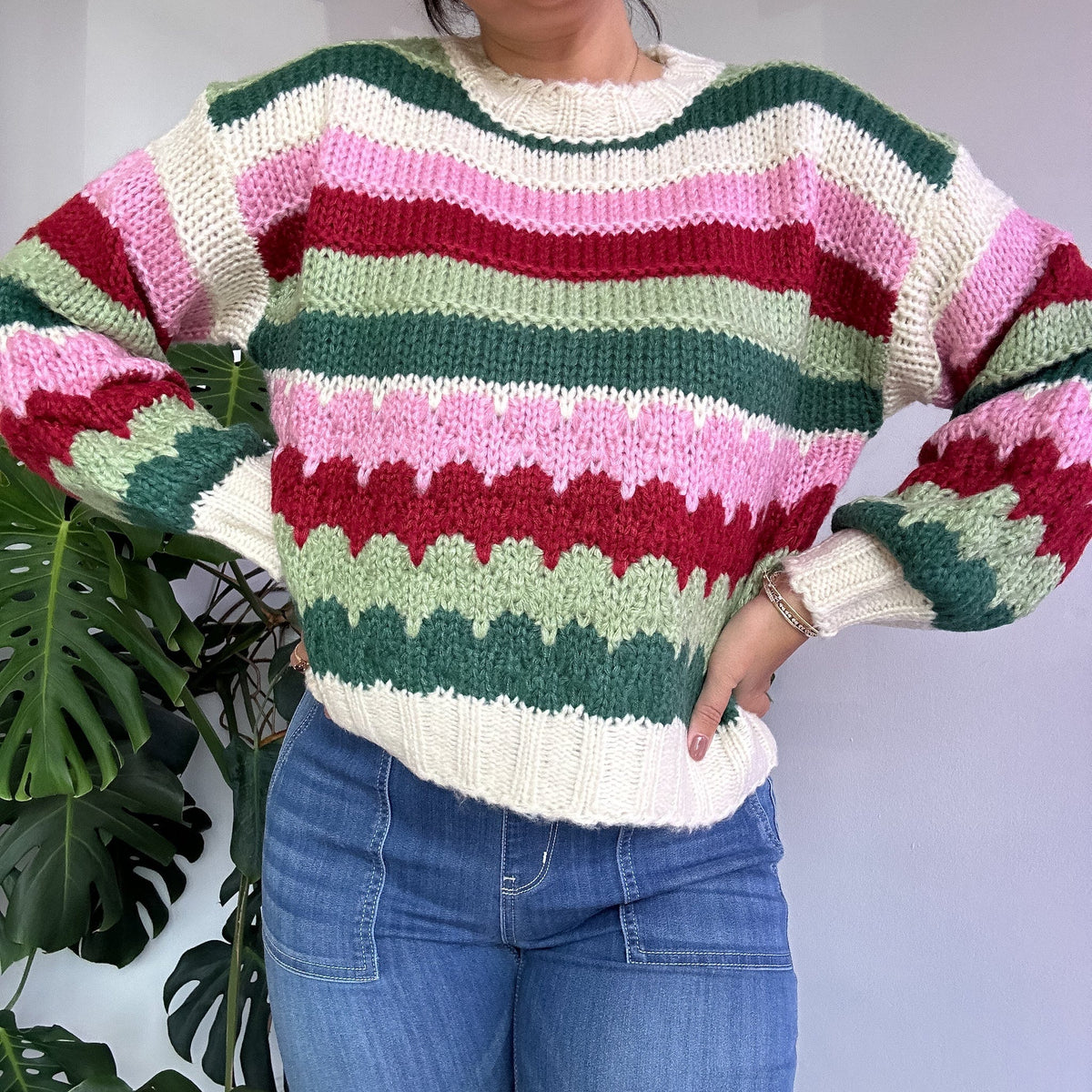 green chunky knit sweater