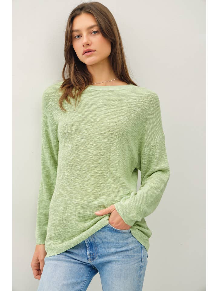Lightweight Cotton Slub Sweater in apple mint