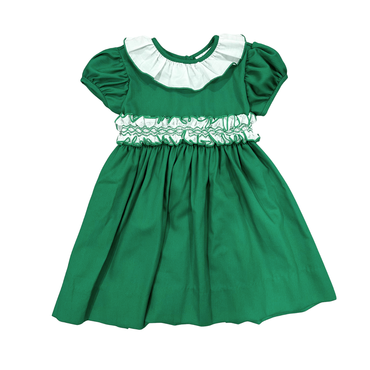 green smocked holiday dress