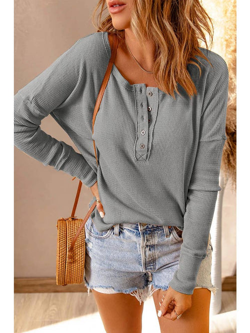 grey long sleeve waffle knit henley