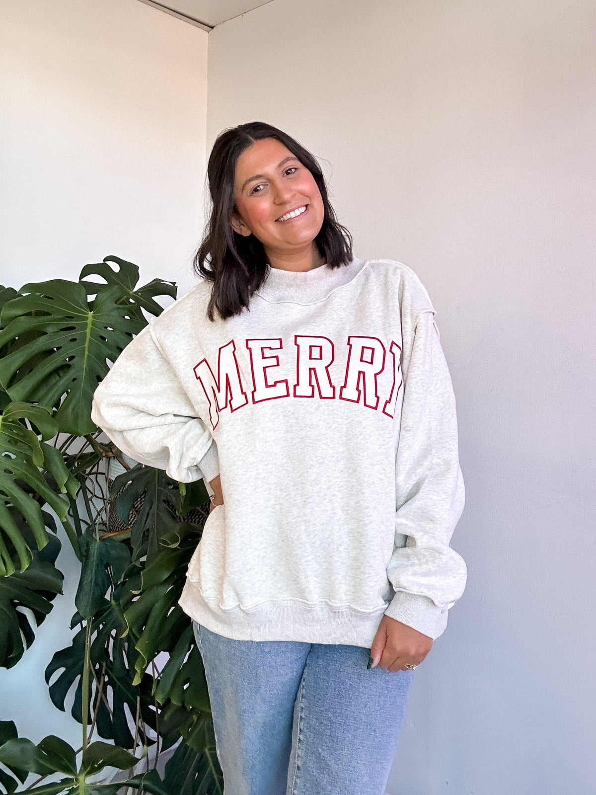 over sized mock neck grey merry sweater