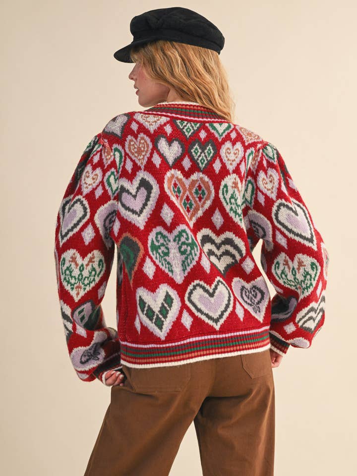 heart pattern sweater red for women