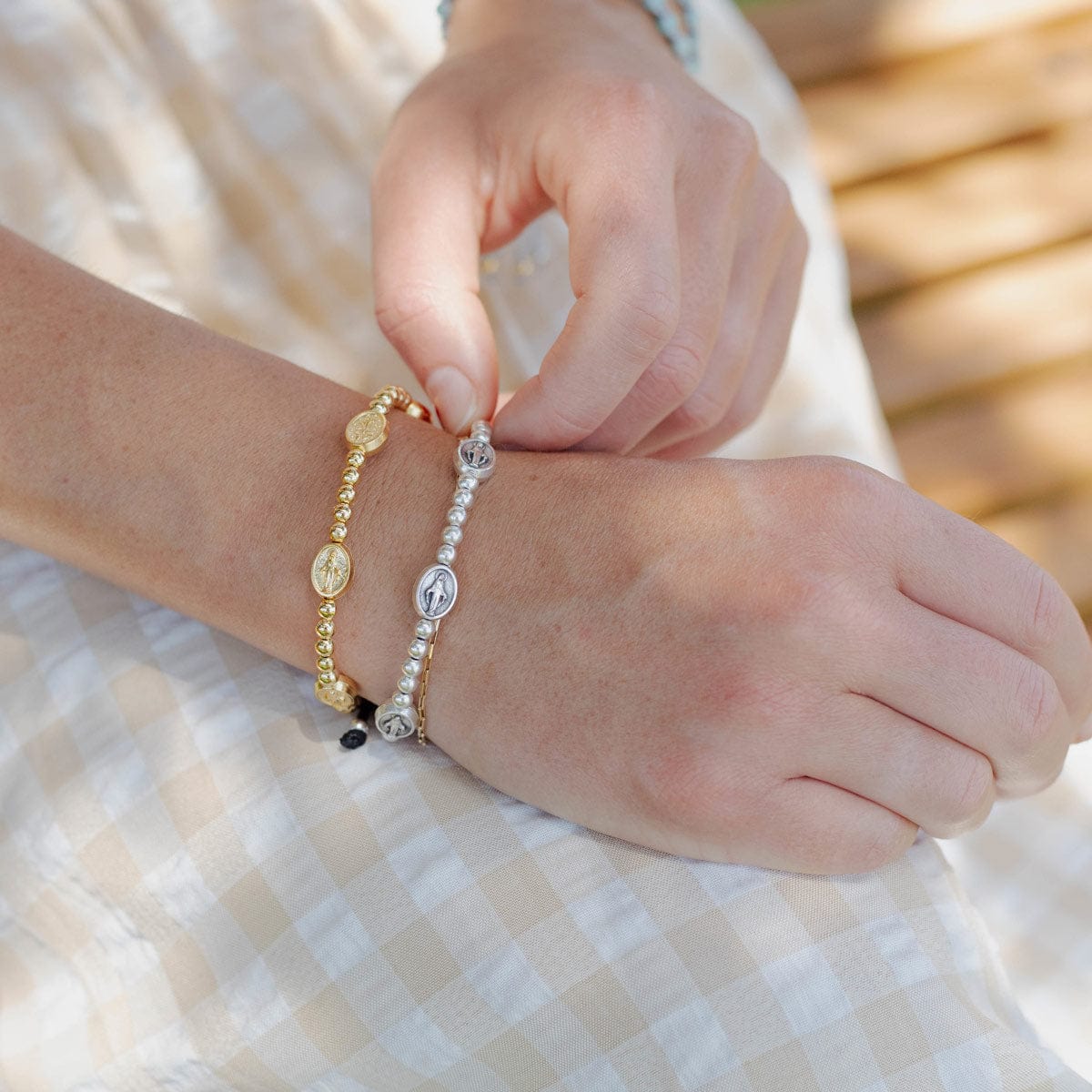 My Saint My Hero Held by Mary Blessing Bracelet, Silver - Little Miss Muffin Children & Home