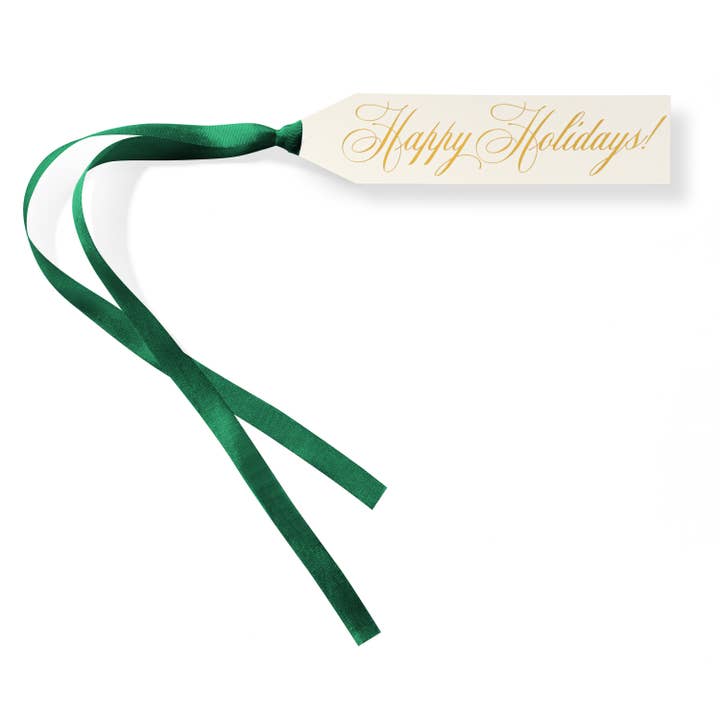holiday gift tags with green ribbon