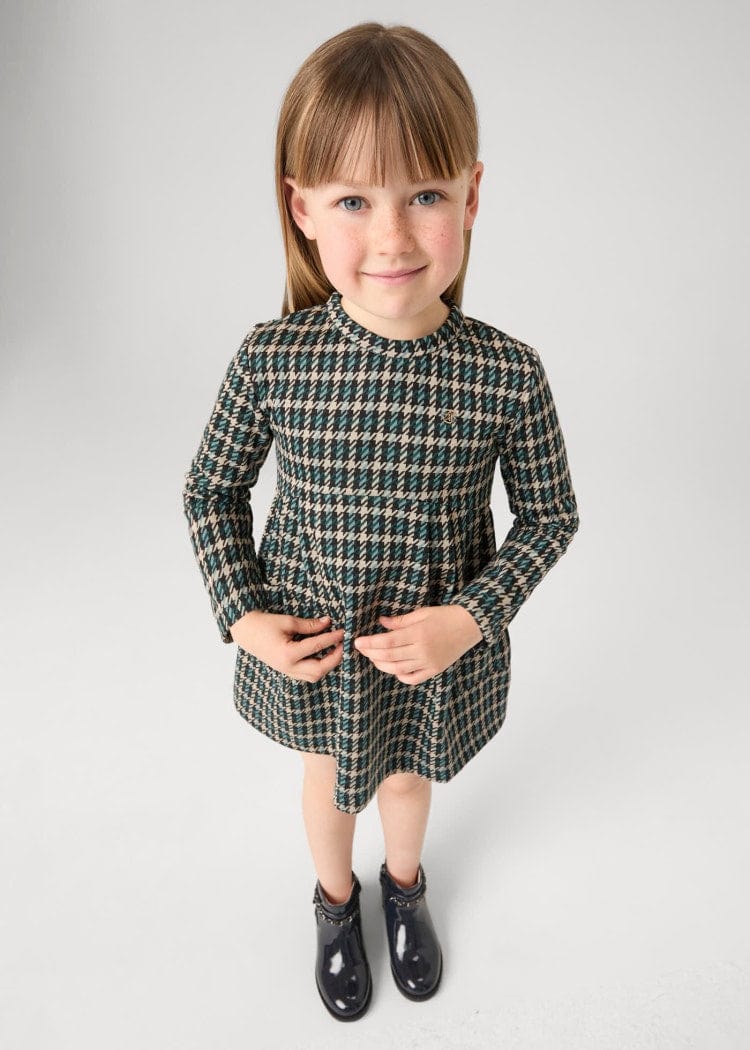 Mayoral Houndstooth Dress in Bottle Green for Girls