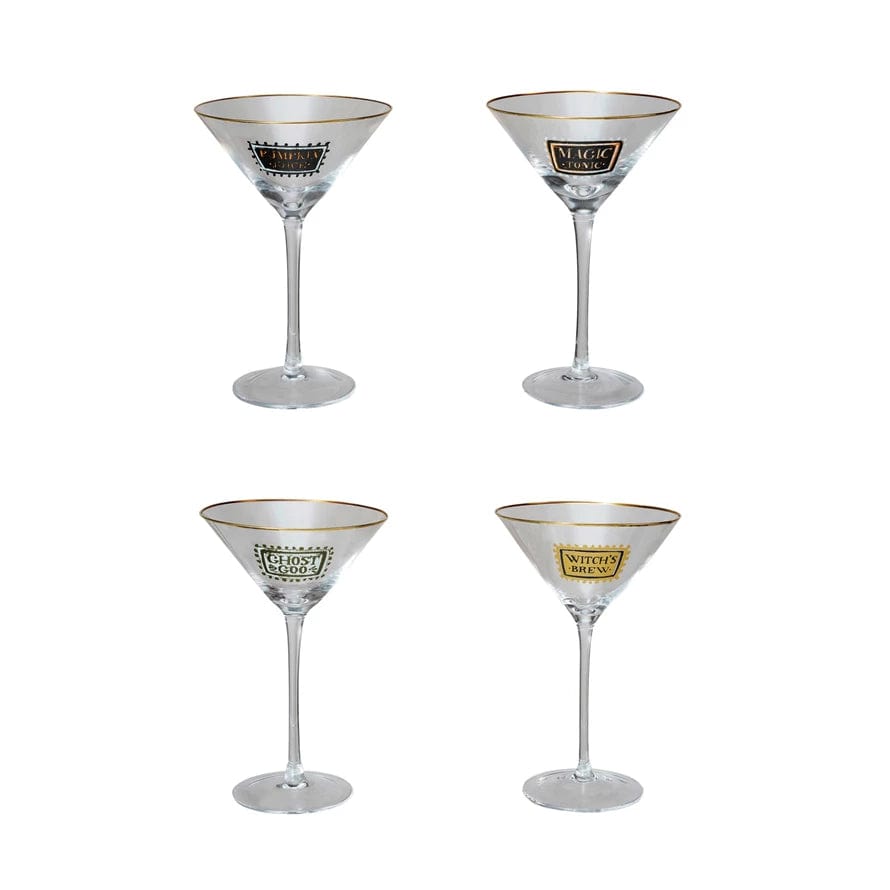 Creative Co-op Creative Co-op Martini Glass with Gold Rim & Halloween Saying, Available in 4 Styles - Little Miss Muffin Children & Home