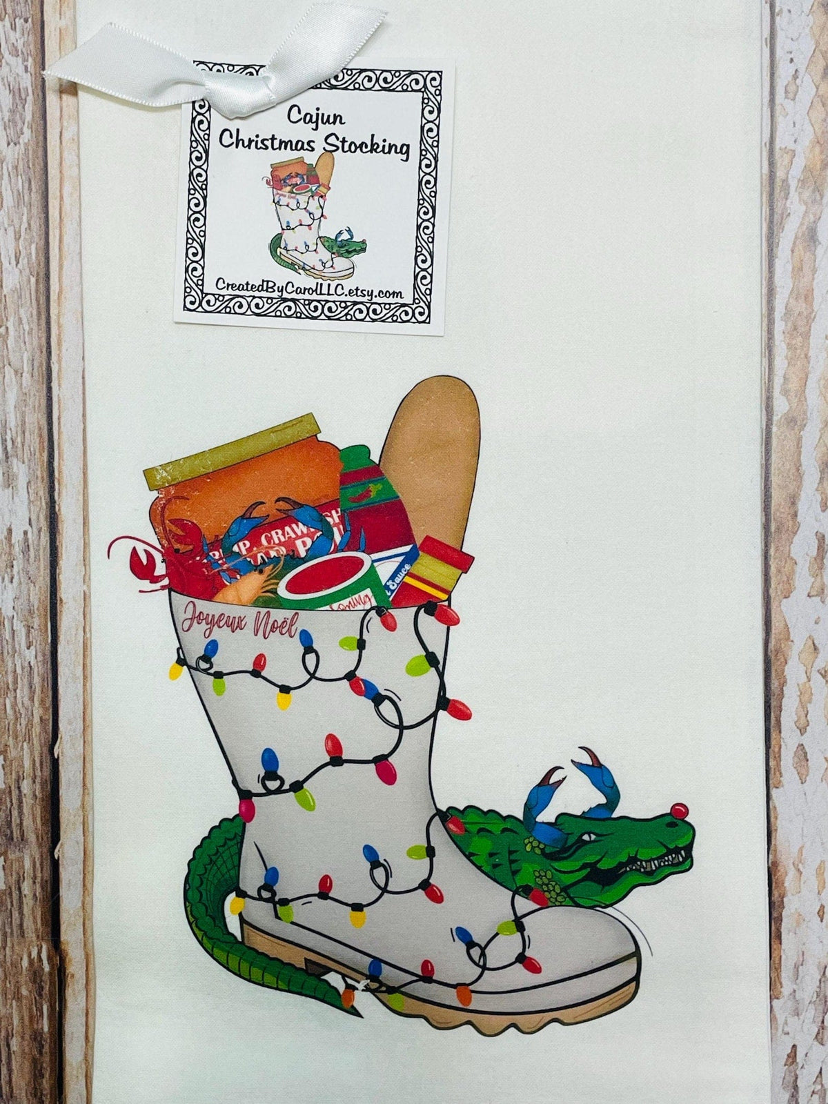 Cajun Christmas Stocking (Shrimp Boot with Gator) Towel