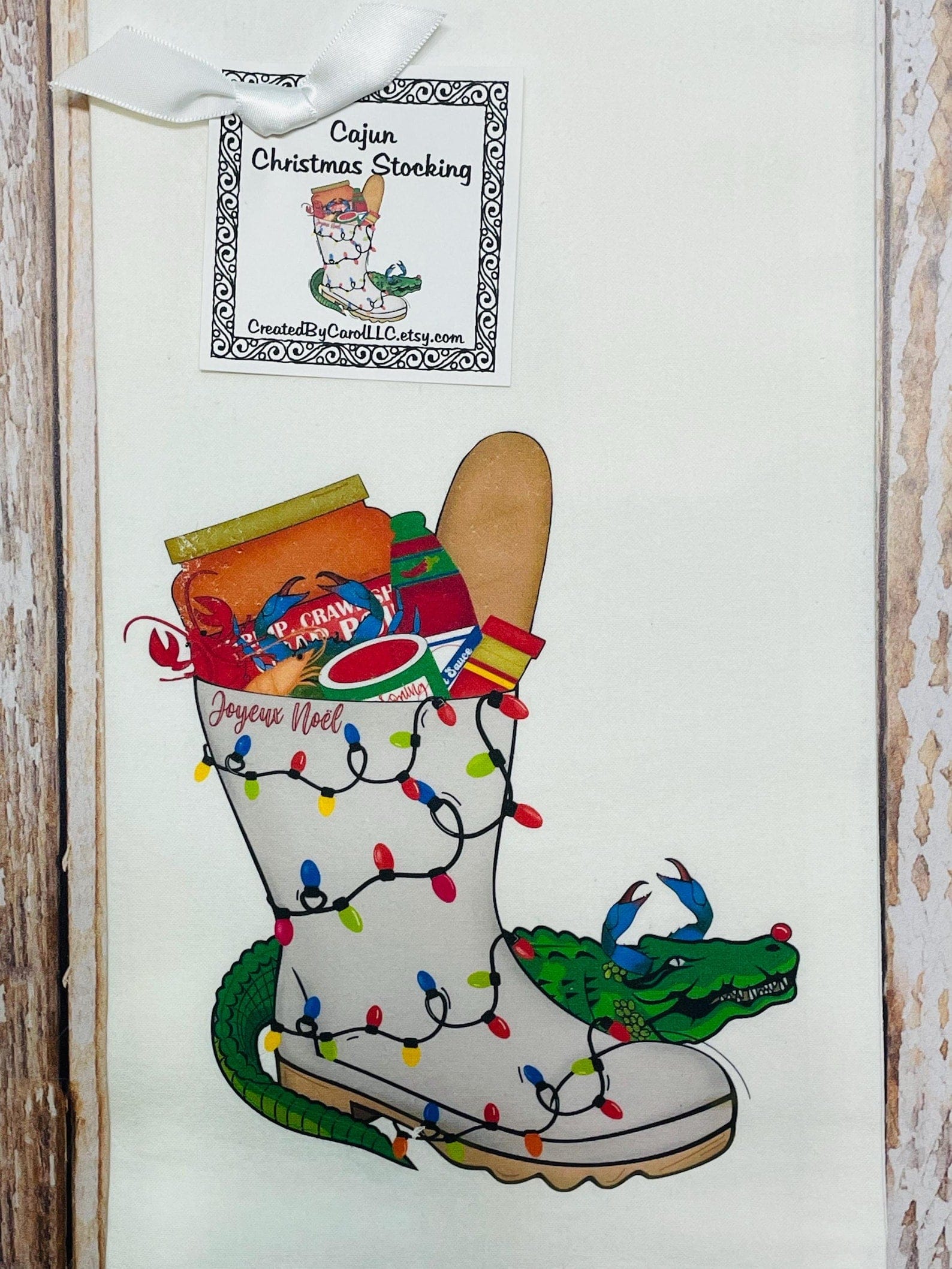 Created by Carol Cajun Christmas Stocking (Shrimp Boot with Gator) Towel - Little Miss Muffin Children & Home