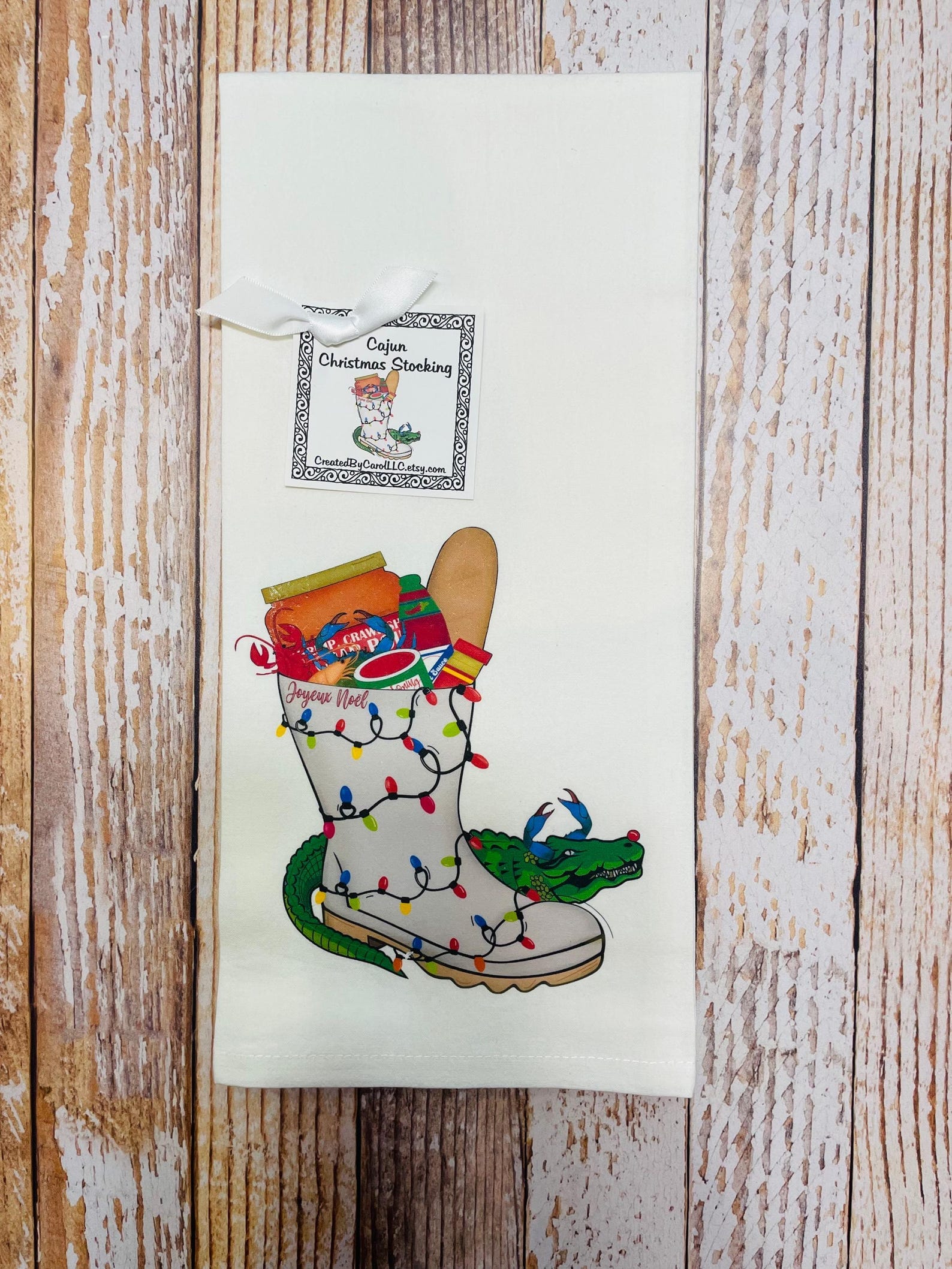 Created by Carol Cajun Christmas Stocking (Shrimp Boot with Gator) Towel - Little Miss Muffin Children & Home
