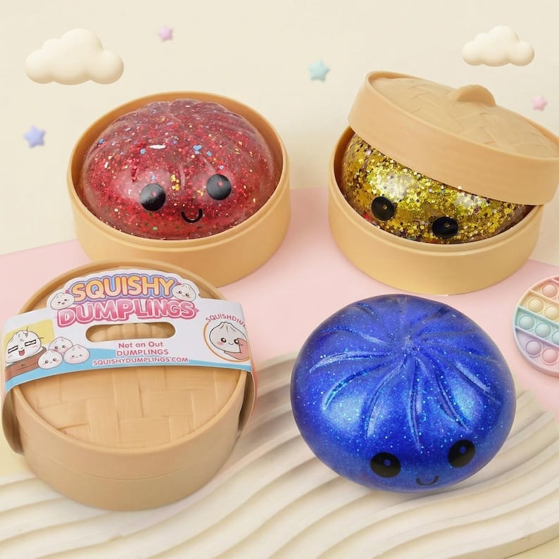 Gold Sparkling Cartoon Jumbo Mystery Squishy Dumpling Realistic Steamed Bun Stress Relief Squeeze Toy