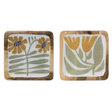 Creative Co-op Enameled Mango Wood Plate With Flowers, 2 Styles