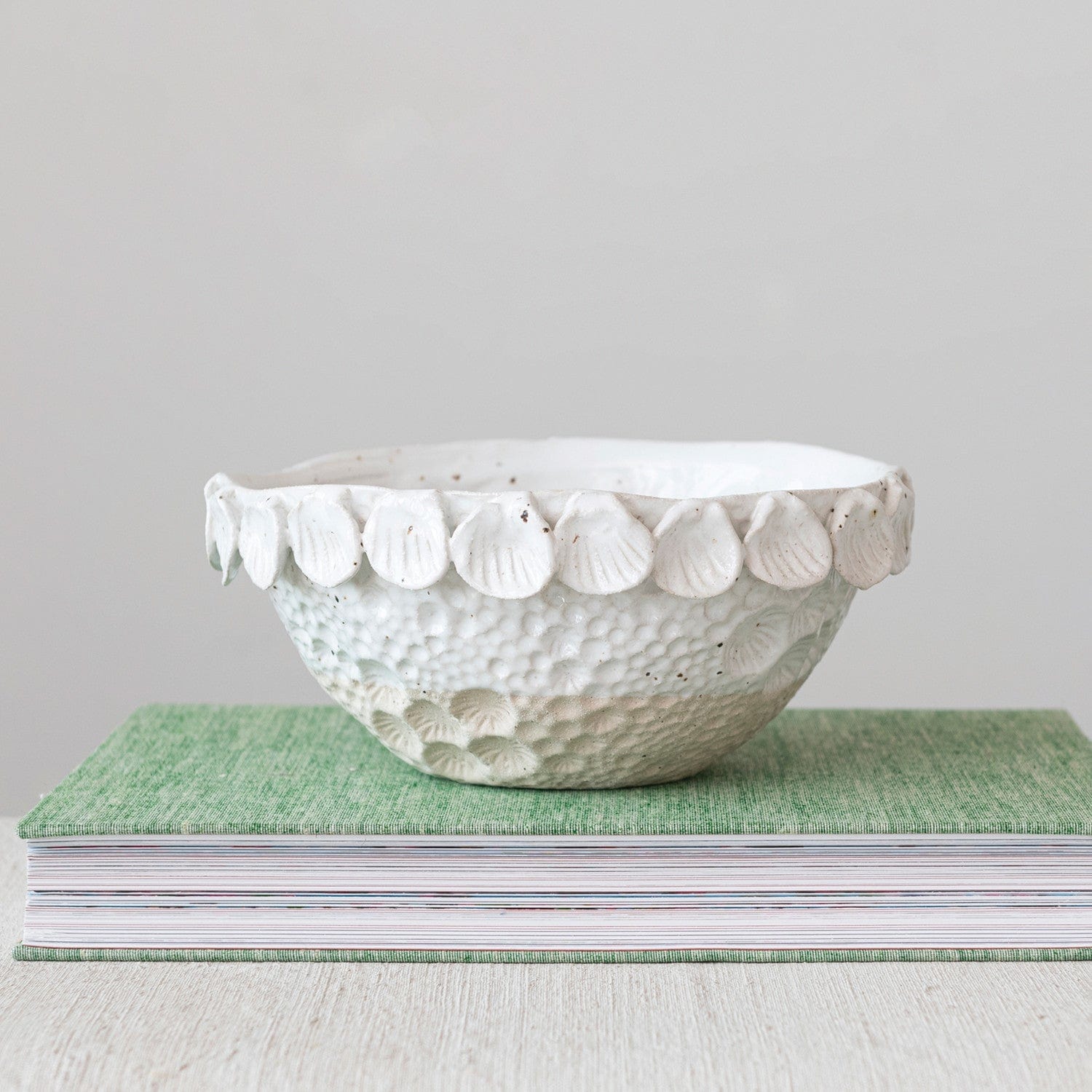 Creative Co-Op Creative Co-Op Embossed Shell Trim Stoneware Bowl - Little Miss Muffin Children & Home