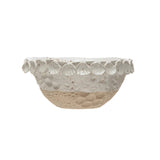 Creative Co-Op Embossed Shell Trim Stoneware Bowl 