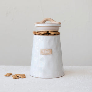 Creative Co-op Stoneware Pet "Treats" Canister 